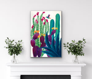 Floral Flight Desert Landscape Resin Colorful Cactus Original Painting