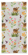 Load image into Gallery viewer, Fawn with Wildflowers and Humming birds - Bath Towel