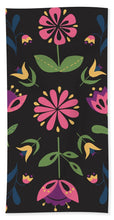 Load image into Gallery viewer, Folk Flower Pattern in Black and Pink - Beach Towel