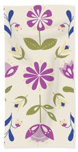 Load image into Gallery viewer, Folk Flower Pattern in Beige and Purple - Bath Towel