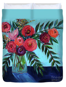 Coral and Blues - Duvet Cover