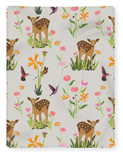 Load image into Gallery viewer, Fawn with Wildflowers and Humming birds - Blanket