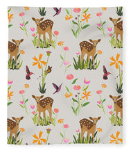 Load image into Gallery viewer, Fawn with Wildflowers and Humming birds - Blanket