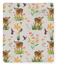 Load image into Gallery viewer, Fawn with Wildflowers and Humming birds - Blanket