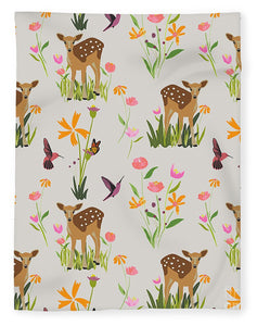 Fawn with Wildflowers and Humming birds - Blanket
