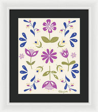 Load image into Gallery viewer, Folk Flower Pattern in Beige and Purple - Framed Print
