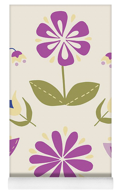 Folk Flower Pattern in Beige and Purple - Yoga Mat – Art by Ashley