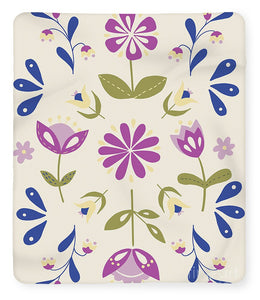 Folk Flower Pattern in Beige and Purple - Blanket