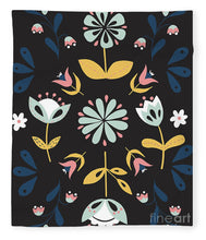Load image into Gallery viewer, Folk Flower Pattern in Black and Blue - Blanket