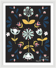 Load image into Gallery viewer, Folk Flower Pattern in Black and Blue - Framed Print
