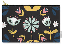 Load image into Gallery viewer, Folk Flower Pattern in Black and Blue - Carry-All Pouch