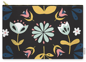 Folk Flower Pattern in Black and Blue - Carry-All Pouch