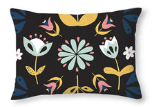 Load image into Gallery viewer, Folk Flower Pattern in Black and Blue - Throw Pillow