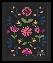 Load image into Gallery viewer, Folk Flower Pattern in Black and Pink - Framed Print
