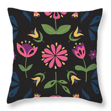 Load image into Gallery viewer, Folk Flower Pattern in Black and Pink - Throw Pillow