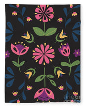 Load image into Gallery viewer, Folk Flower Pattern in Black and Pink - Blanket