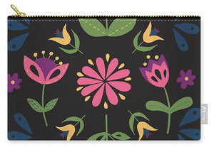Folk Flower Pattern in Black and Pink - Carry-All Pouch