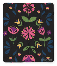 Load image into Gallery viewer, Folk Flower Pattern in Black and Pink - Blanket