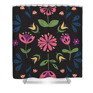 Folk Flower Pattern in Black and Pink - Shower Curtain