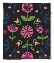 Load image into Gallery viewer, Folk Flower Pattern in Black and Pink - Blanket
