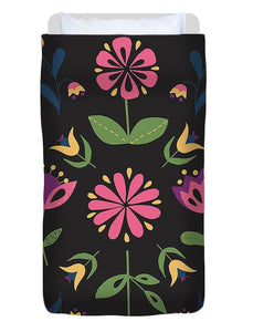 Folk Flower Pattern in Black and Pink - Duvet Cover