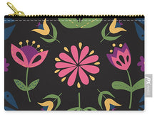 Load image into Gallery viewer, Folk Flower Pattern in Black and Pink - Carry-All Pouch
