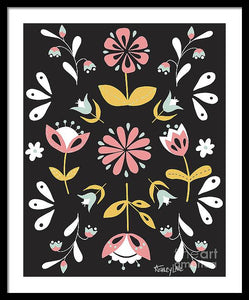 Folk Flower Pattern in Black and White - Framed Print