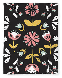 Folk Flower Pattern in Black and White - Blanket