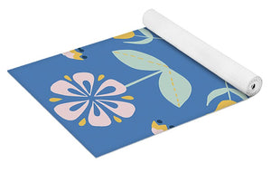 Folk Flower Pattern in Blue - Yoga Mat