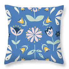 Load image into Gallery viewer, Folk Flower Pattern in Blue - Throw Pillow