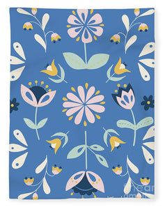 Folk Flower Pattern in Blue - Blanket
