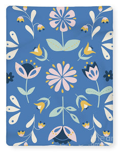 Folk Flower Pattern in Blue - Blanket
