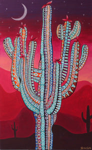Original Saguaro Sunset desert cactus painting FREE SHIPPING!