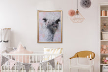 Load image into Gallery viewer, Giclee fine art print of original Ostrich oil painting "fuzzy and fierce"