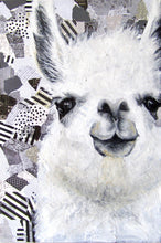Load image into Gallery viewer, giclee fine art print of original oil painting and collage "Mr. Llama"