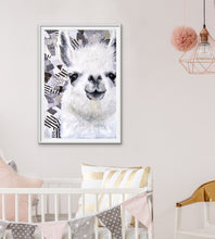 Load image into Gallery viewer, giclee fine art print of original oil painting and collage "Mr. Llama"