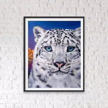 Load image into Gallery viewer, giclee fine art print of original snow leopard oil painting "Beast and Beauty"