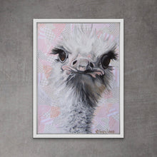 Load image into Gallery viewer, Giclee fine art print of original Ostrich oil painting "fuzzy and fierce"