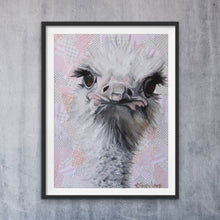 Load image into Gallery viewer, Giclee fine art print of original Ostrich oil painting "fuzzy and fierce"