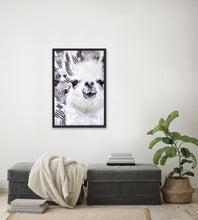 Load image into Gallery viewer, giclee fine art print of original oil painting and collage "Mr. Llama"