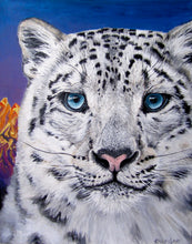 Load image into Gallery viewer, giclee fine art print of original snow leopard oil painting "Beast and Beauty"