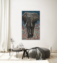 Load image into Gallery viewer, Giclee Print of original "Emory" Elephant Oil painting and collage on canvas by Ashley Lane