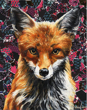 Load image into Gallery viewer, Original Fox oil painting and collage on canvas named "Mrs. Fox" by Ashley Lane