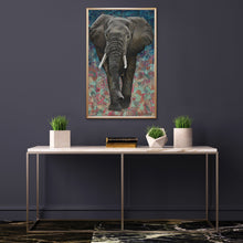 Load image into Gallery viewer, Giclee Print of original "Emory" Elephant Oil painting and collage on canvas by Ashley Lane