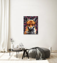 Load image into Gallery viewer, Original Fox oil painting and collage on canvas named "Mrs. Fox" by Ashley Lane