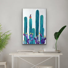 Load image into Gallery viewer, On Perch Original Cactus painting with quail and prickly pear by Ashley Lane