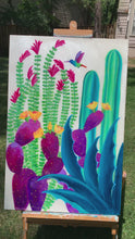 Load and play video in Gallery viewer, Floral Flight Desert Landscape Resin Colorful Cactus Original Painting
