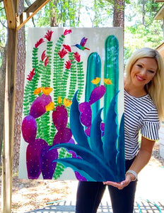 Floral Flight Desert Landscape Resin Colorful Cactus Original Painting