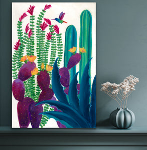 Floral Flight Desert Landscape Resin Colorful Cactus Original Painting