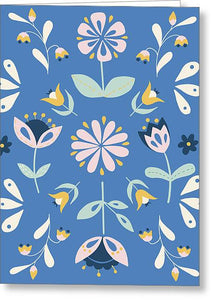 Folk Flower Pattern in Blue - Greeting Card